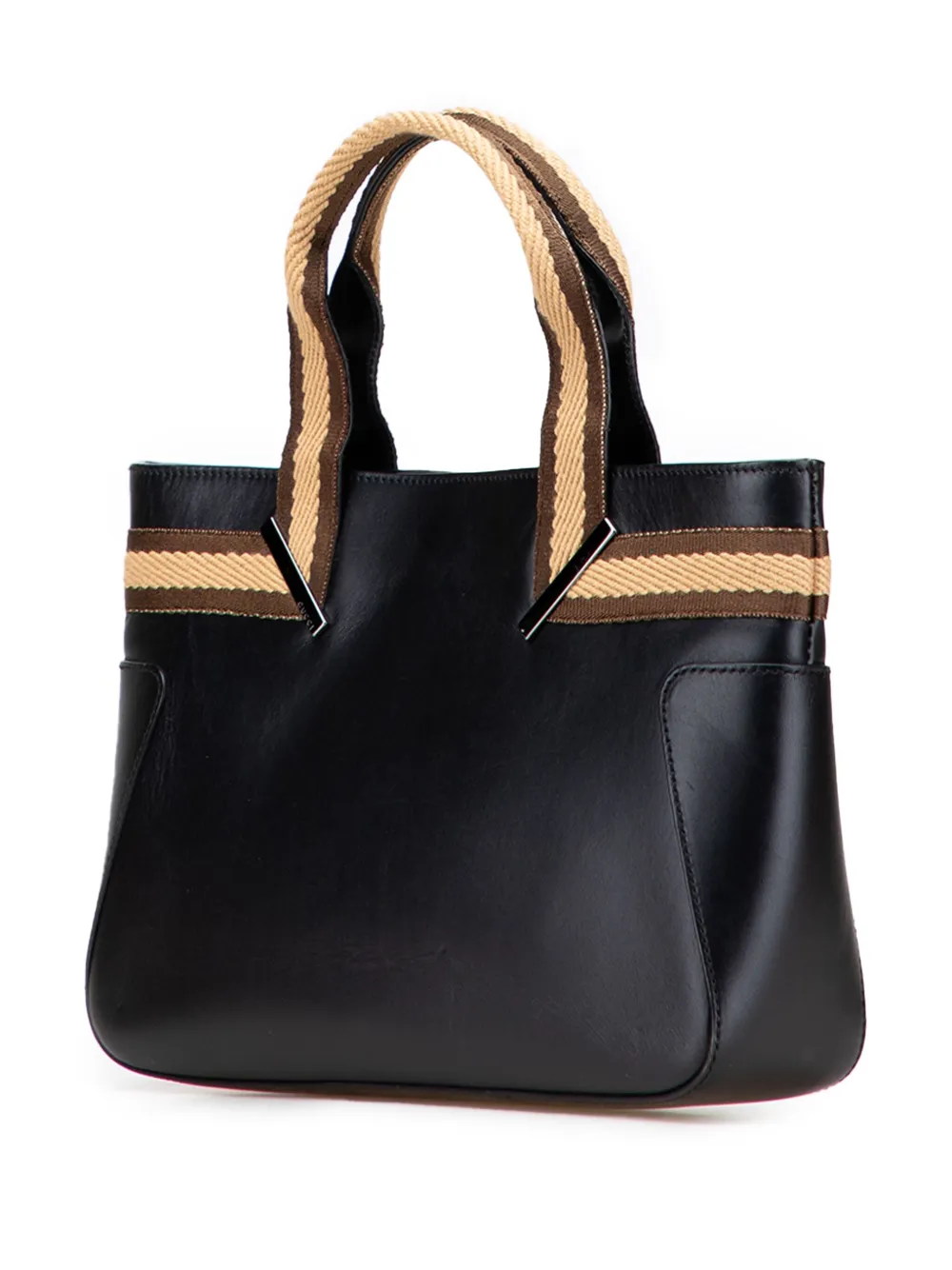 Pre-owned Gucci 2000-2015 Leather Web Handbag In Black