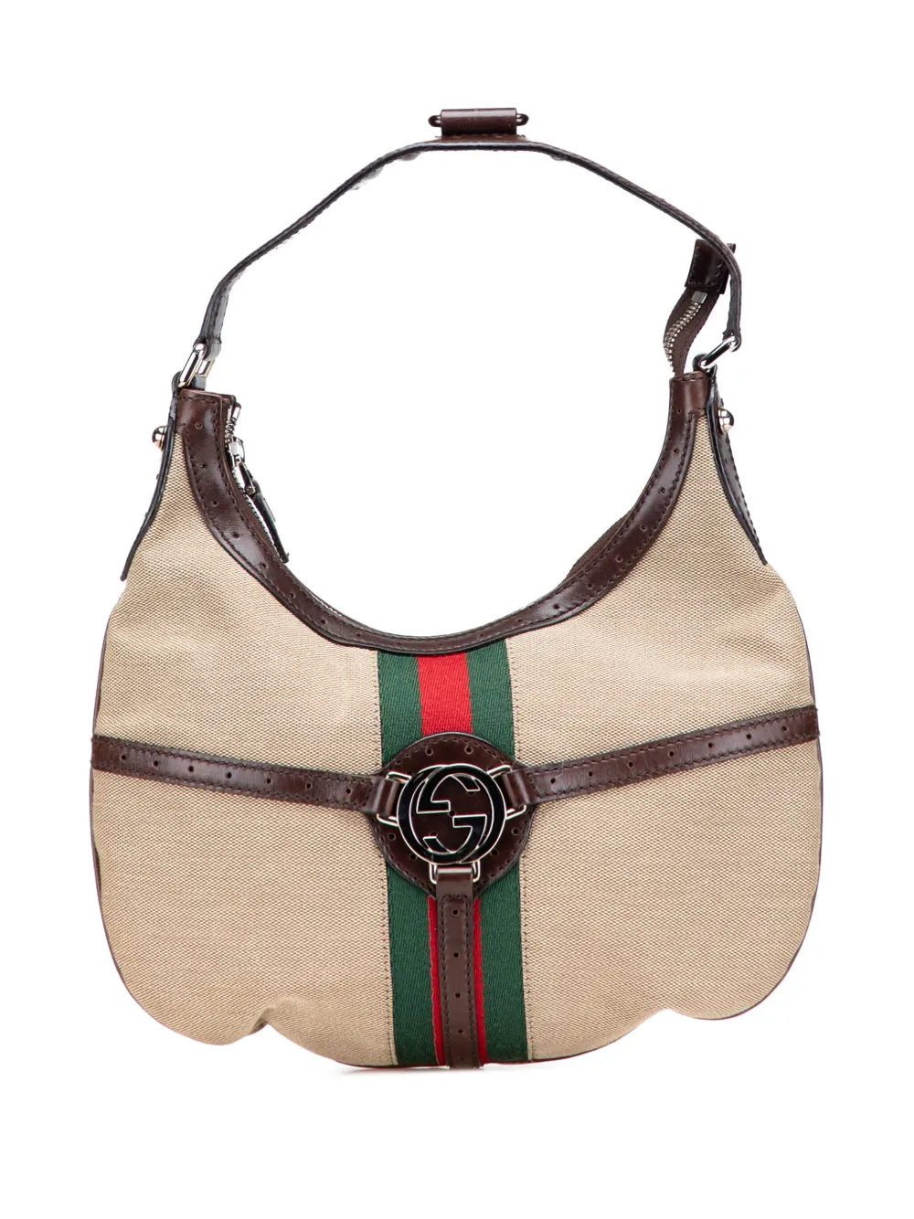 Pre-owned Gucci 2000-2015 Web Canvas Reins Hobo Bag In Brown