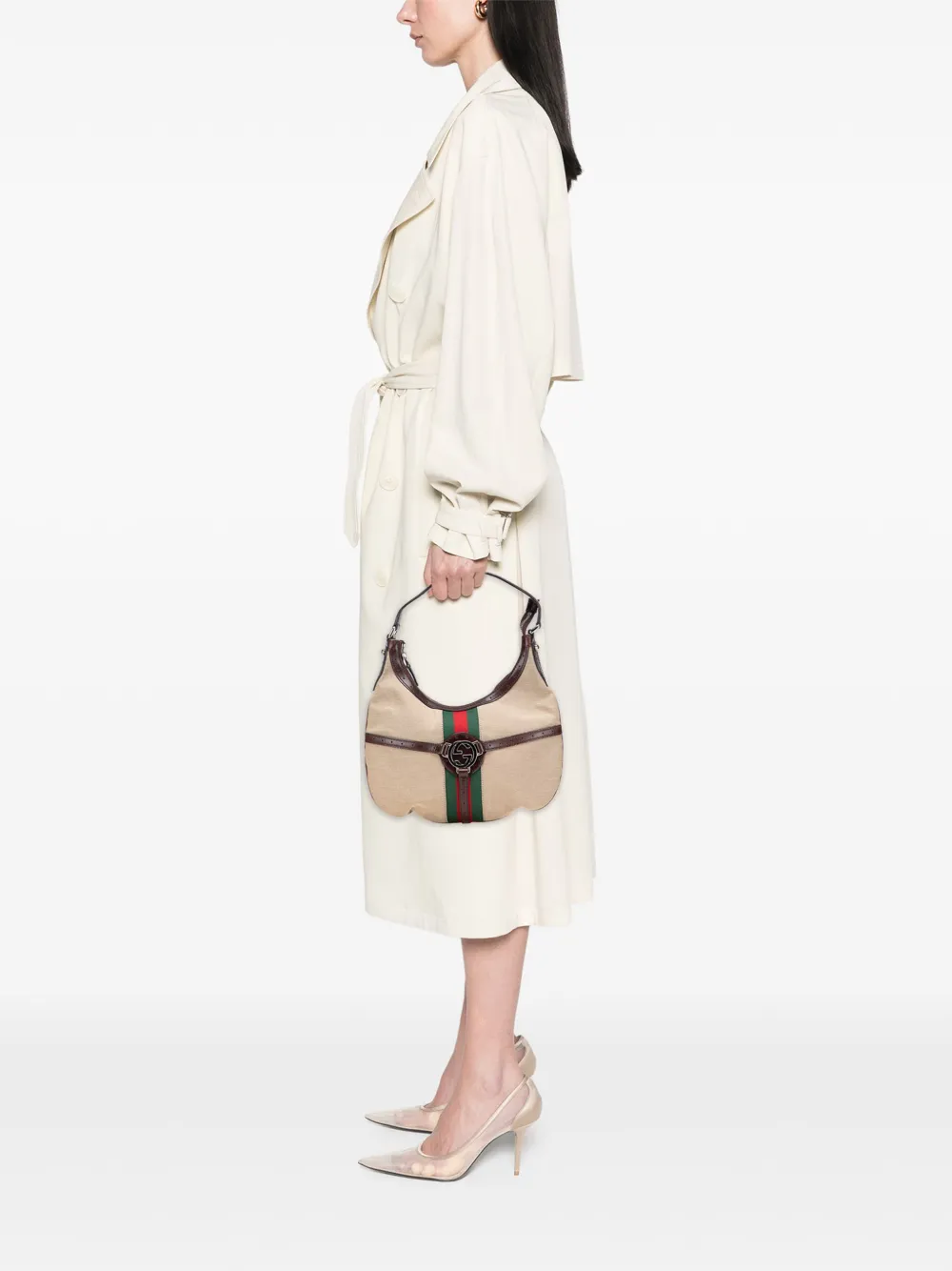 Pre-owned Gucci 2000-2015 Web Canvas Reins Hobo Bag In Brown