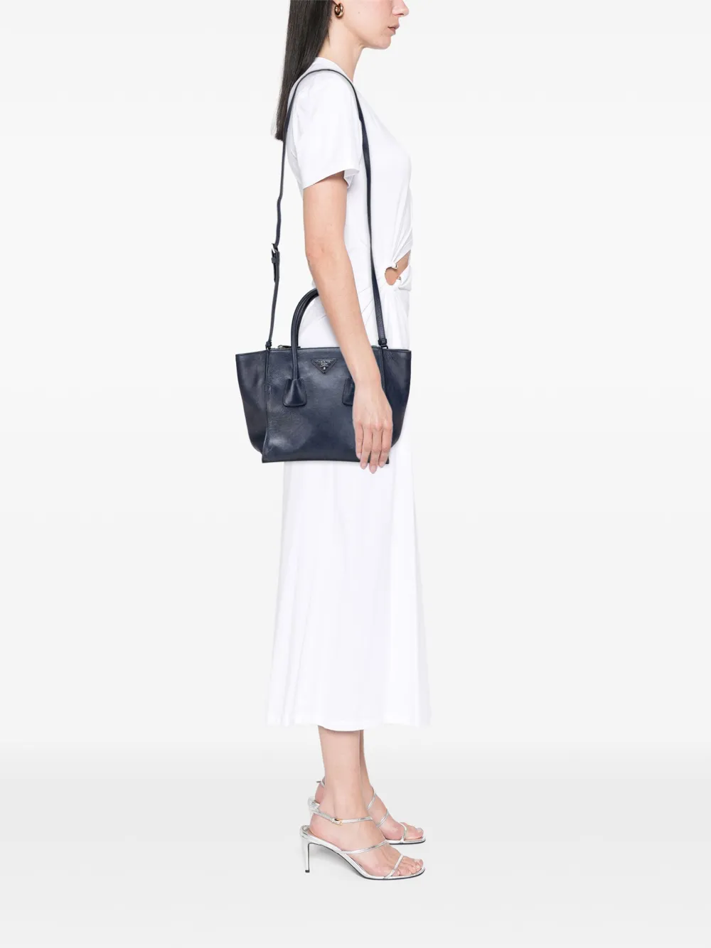 Pre-owned Prada 2013-2025 Glace Calf Twin Pocket Double Handle Satchel In Blue