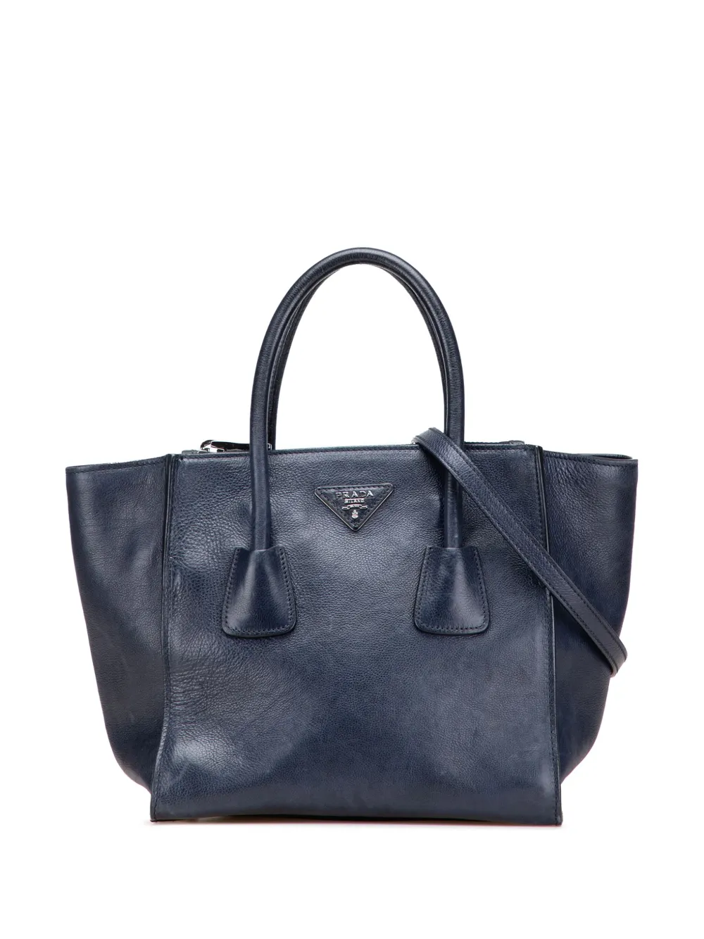Pre-owned Prada 2013-2025 Glace Calf Twin Pocket Double Handle Satchel In Blue