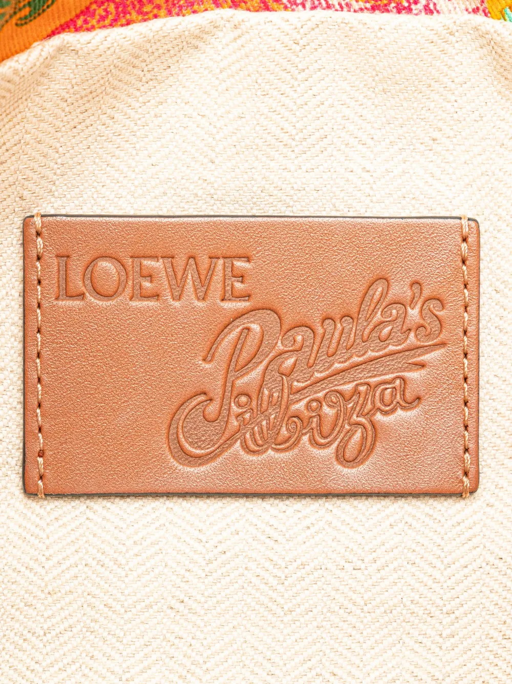 Pre-owned Loewe 2022 Paulas Ibiza Canvas Bottle Cap Print Drawstring Pouch In Orange