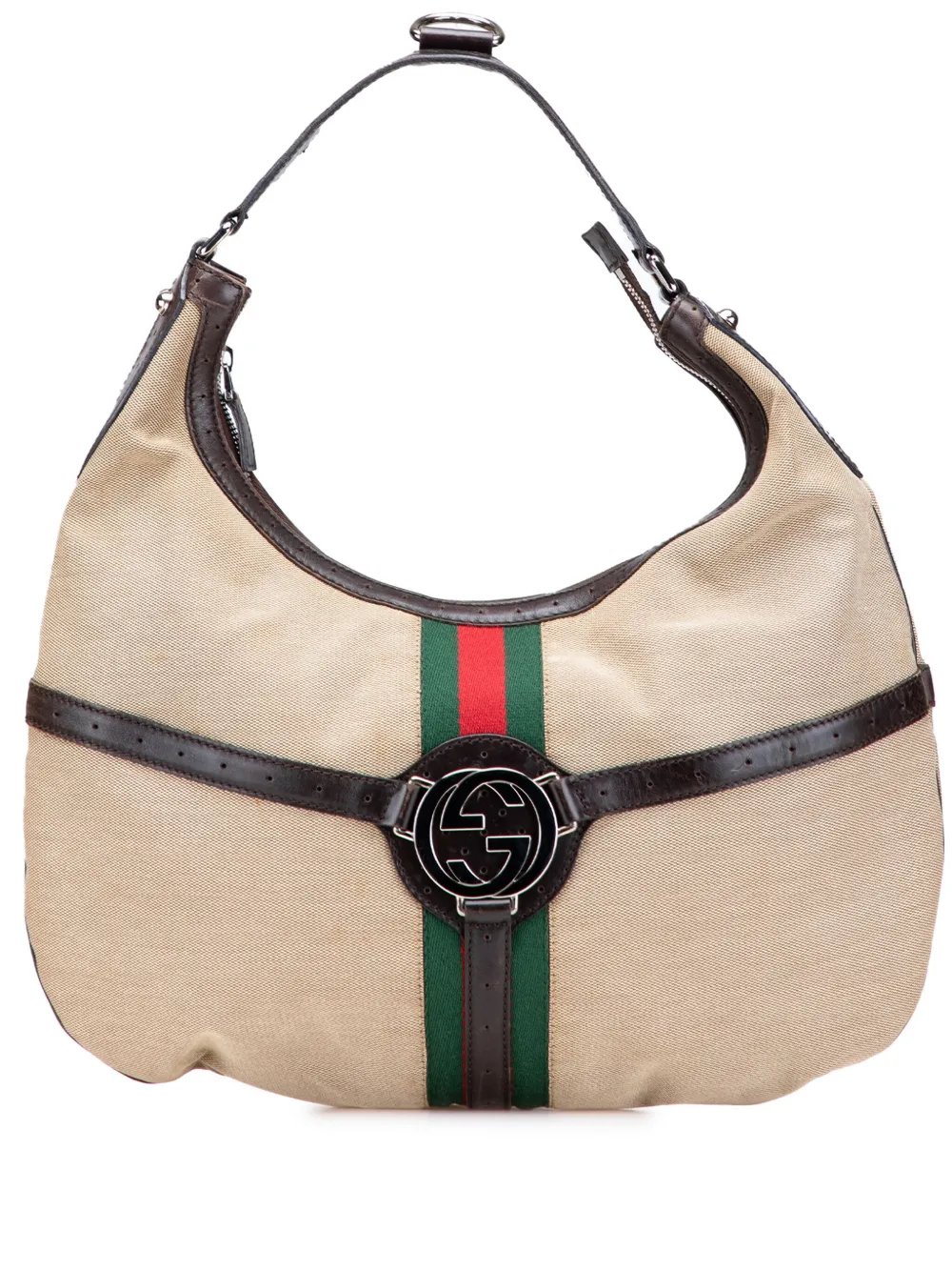 Pre-owned Gucci 2000-2015 Canvas Web Reins Hobo Bag In Brown