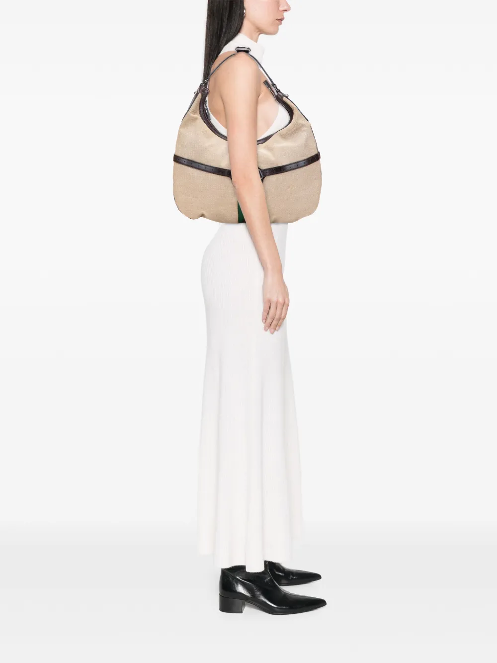 Pre-owned Gucci 2000-2015 Canvas Web Reins Hobo Bag In Brown