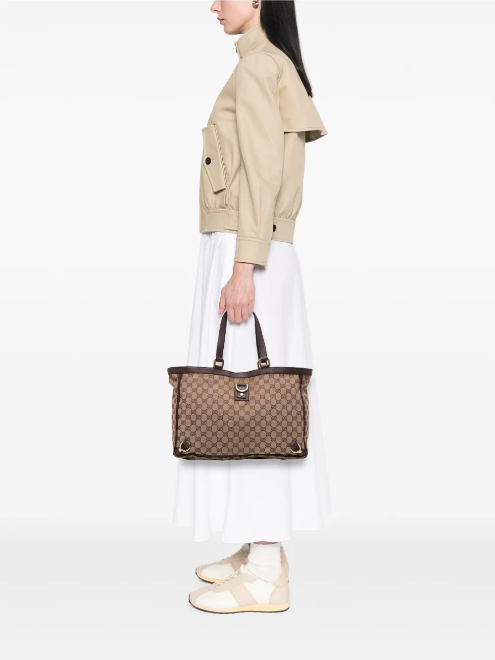 Pre-owned Gucci 2000-2015 Gg Canvas Abbey D Ring Tote Bag In Brown