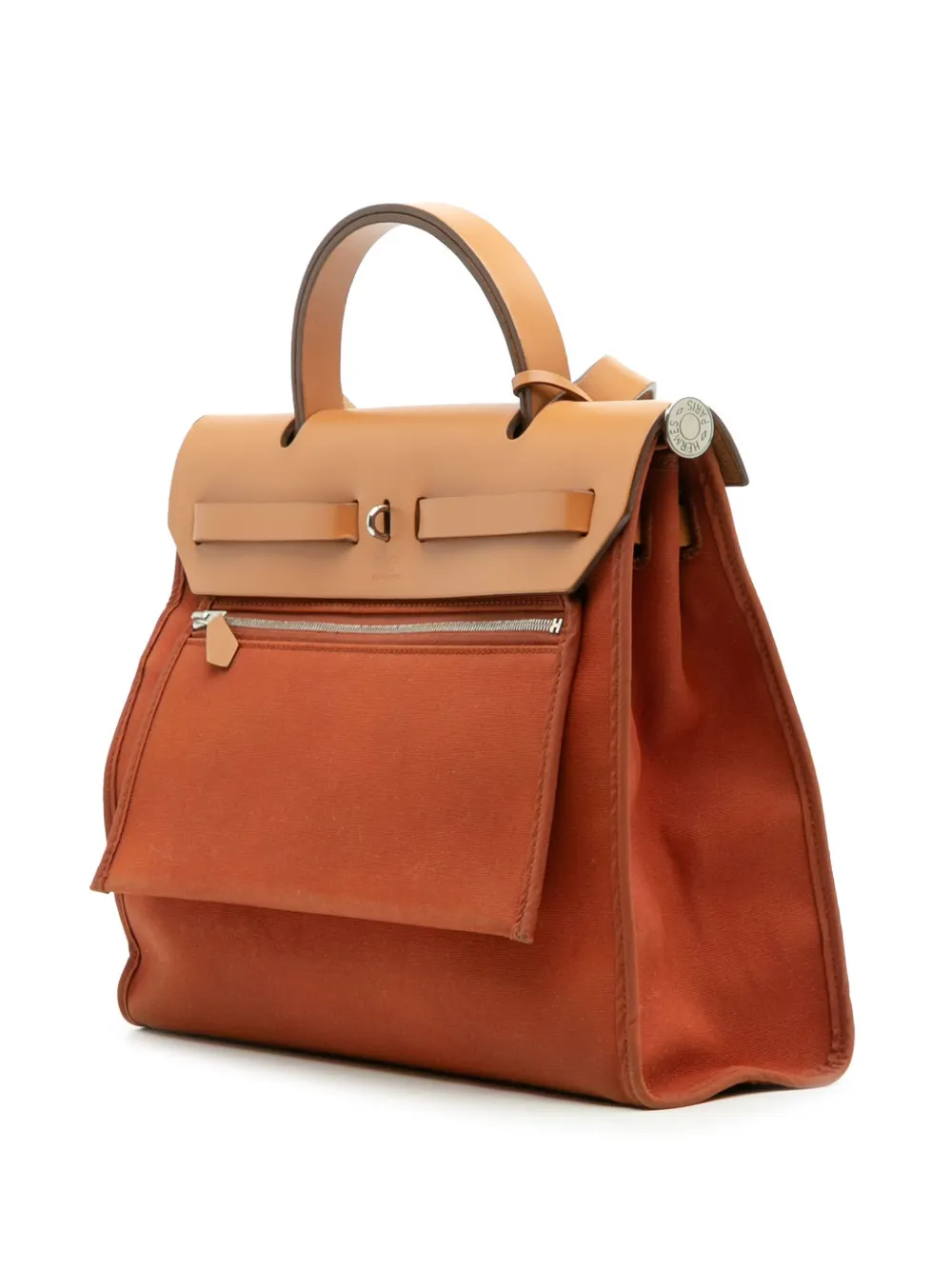 Pre-owned Hermes 2015 Toile Herbag Zip 31 Satchel In Orange