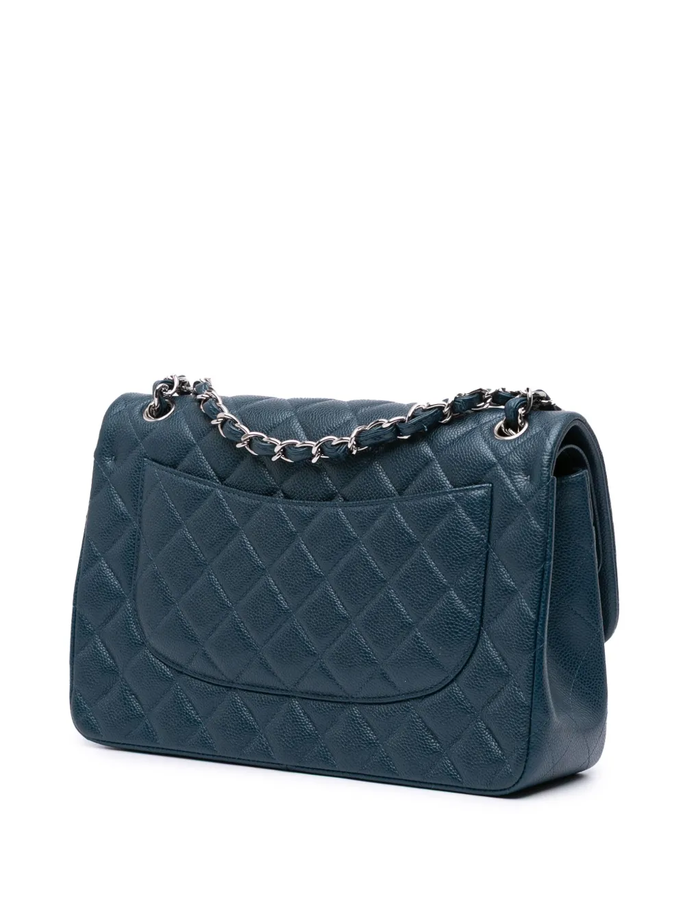 Pre-owned Chanel 2014-2015 Jumbo Classic Iridescent Caviar Double Flap Shoulder Bag In Blue