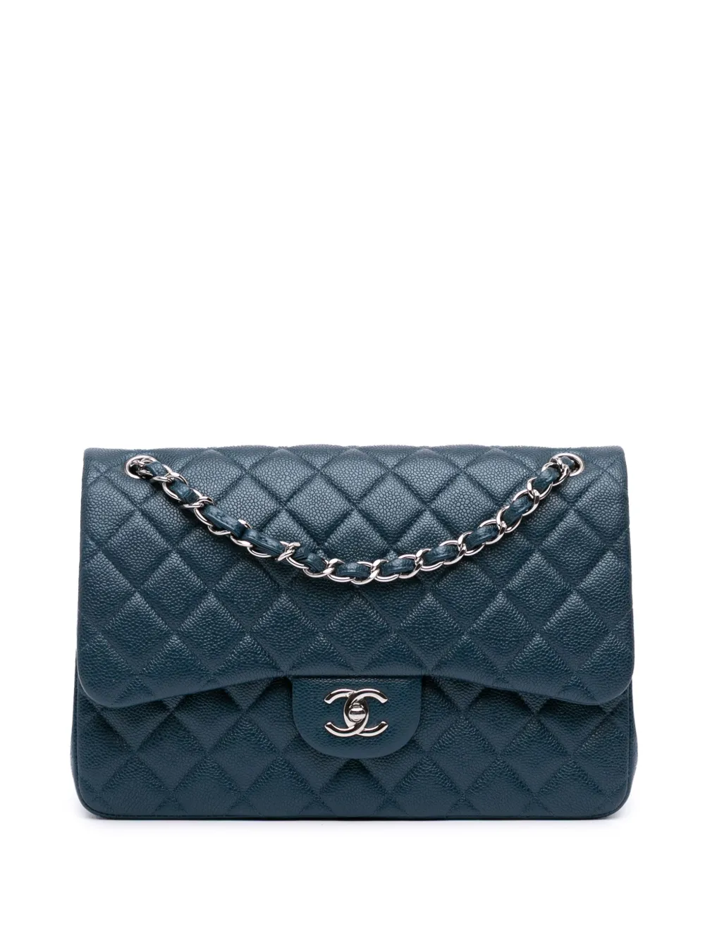 CHANEL Pre-Owned 2014-2015 Jumbo Classic Iridescent Caviar Double Flap shoulder bag | Blue | Image 1