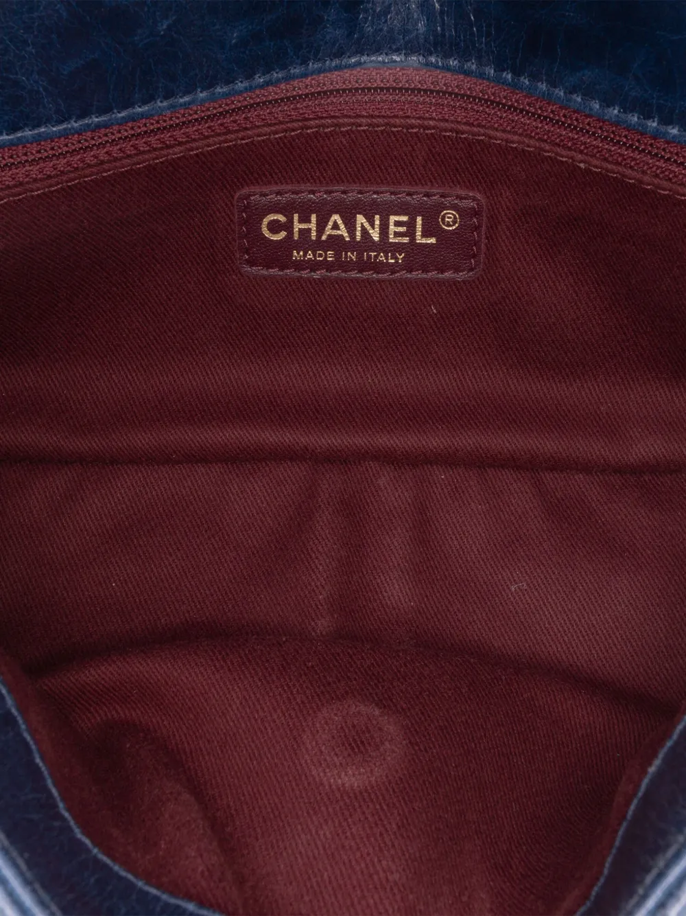 Pre-owned Chanel 2014 Small Glazed Calfskin Castle Rock Top Handle Flap Satchel In Blue