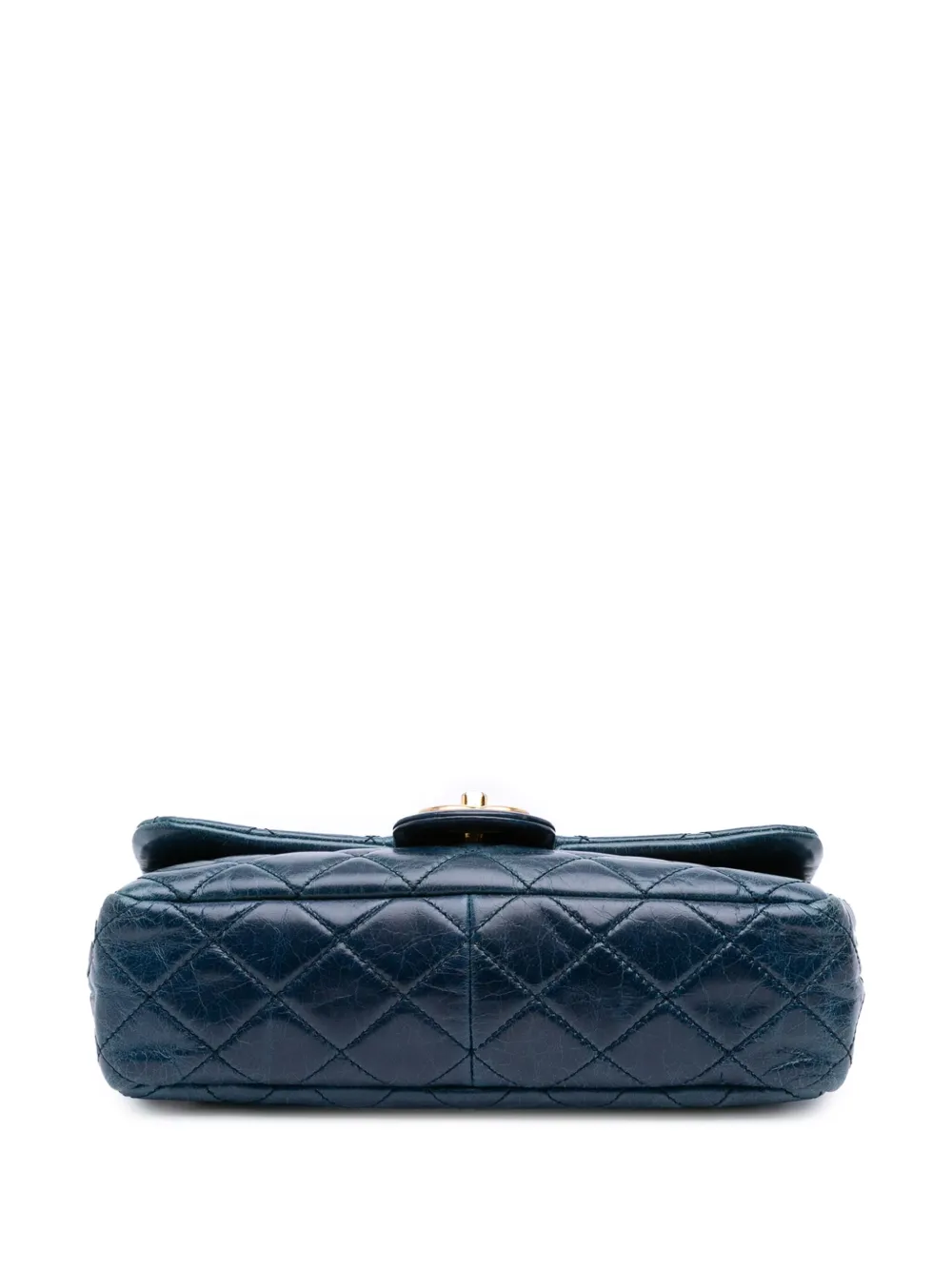 Pre-owned Chanel 2014 Small Glazed Calfskin Castle Rock Top Handle Flap Satchel In Blue