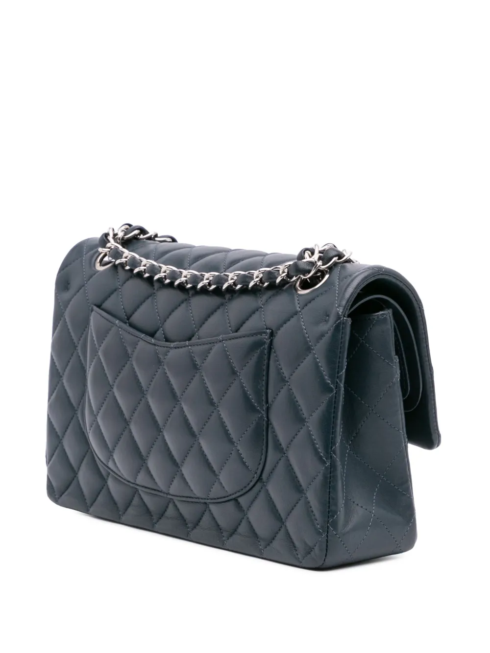 Pre-owned Chanel 2018-2019 Medium Classic Lambskin Double Flap Shoulder Bag In Blue