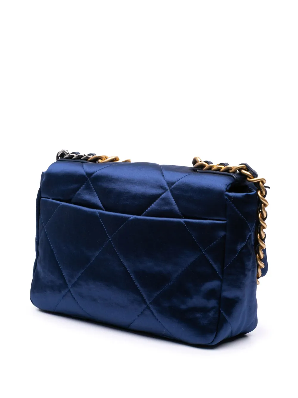 Pre-owned Chanel 2021-2025 Medium Satin 19 Flap Satchel In Blue
