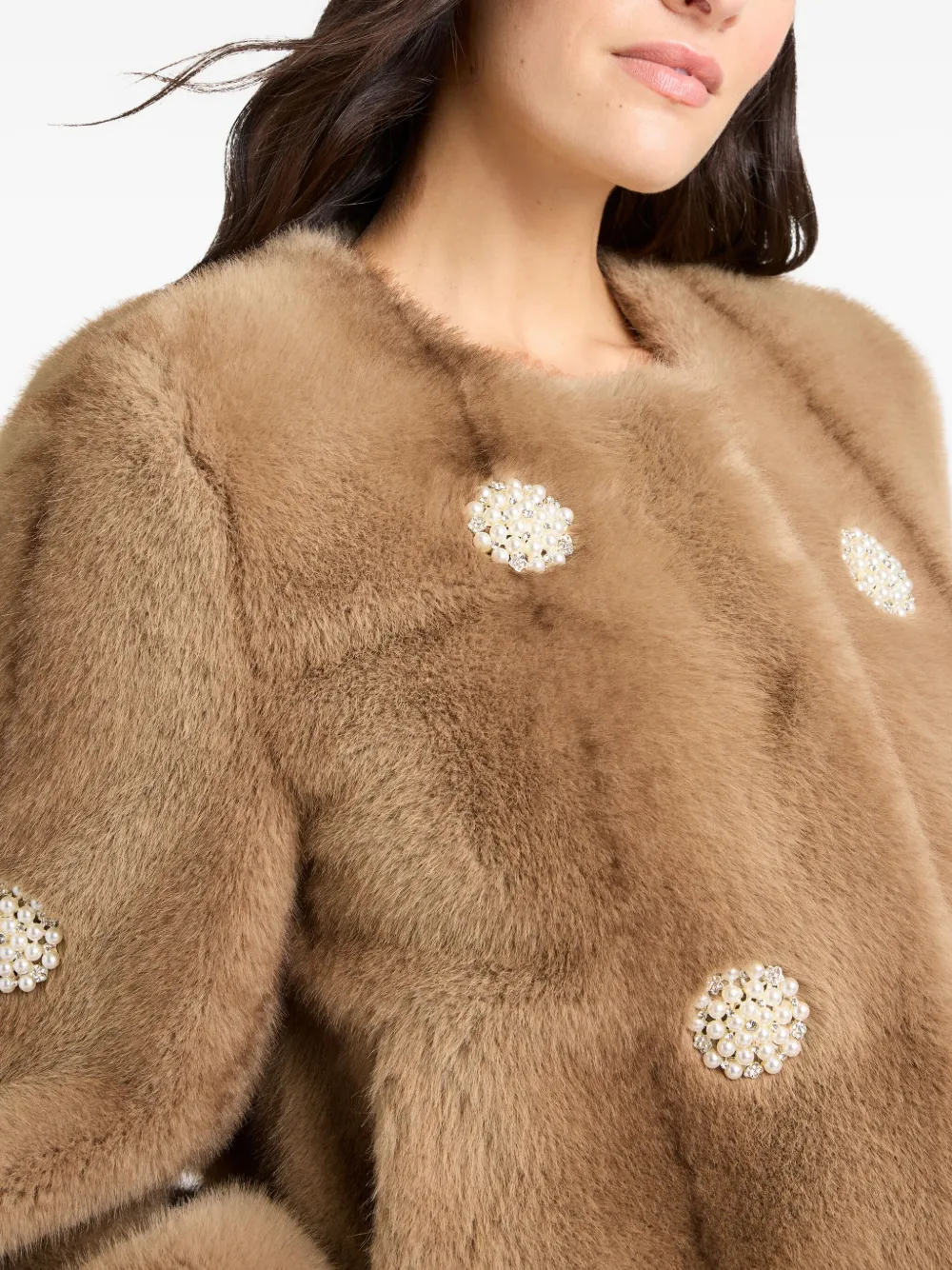 Cinq À Sept Benson Mixed Star Faux Fur Coat In Brown