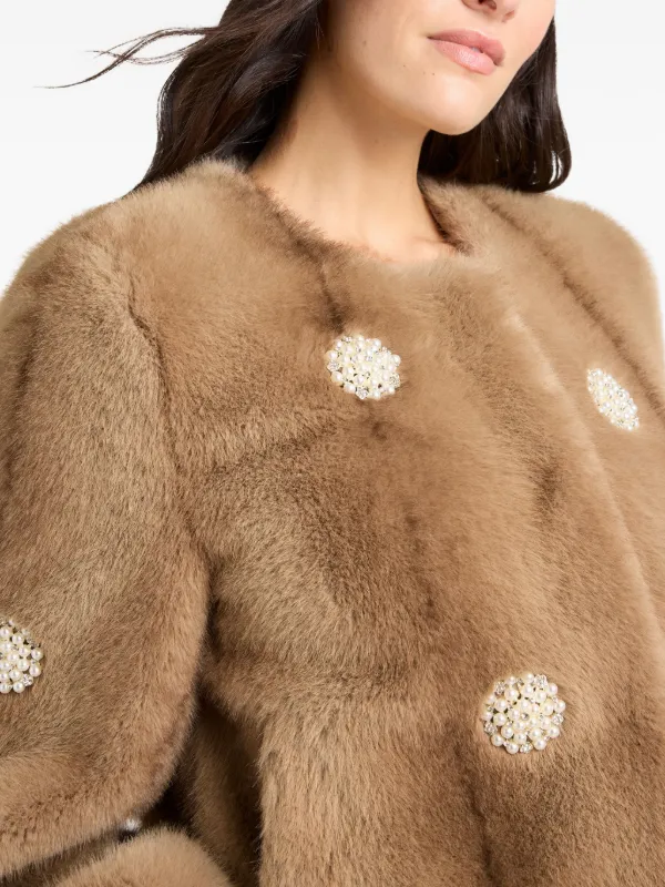 Cinq A Sept pearl-embellished faux-fur Coat | Brown | FARFETCH