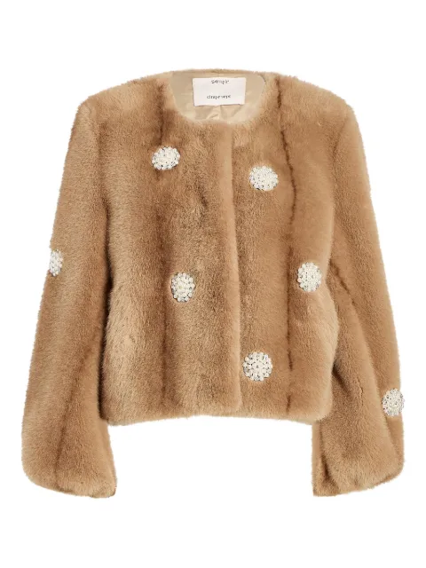 Cinq A Sept pearl-embellished faux-fur coat