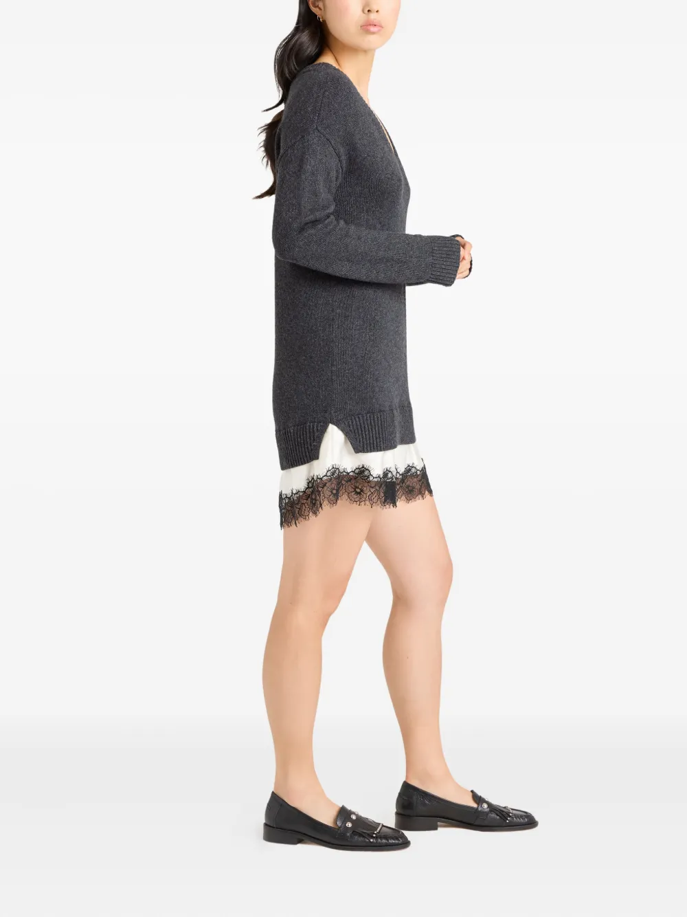 Cinq À Sept Simona Lace-trim Dress In Gray