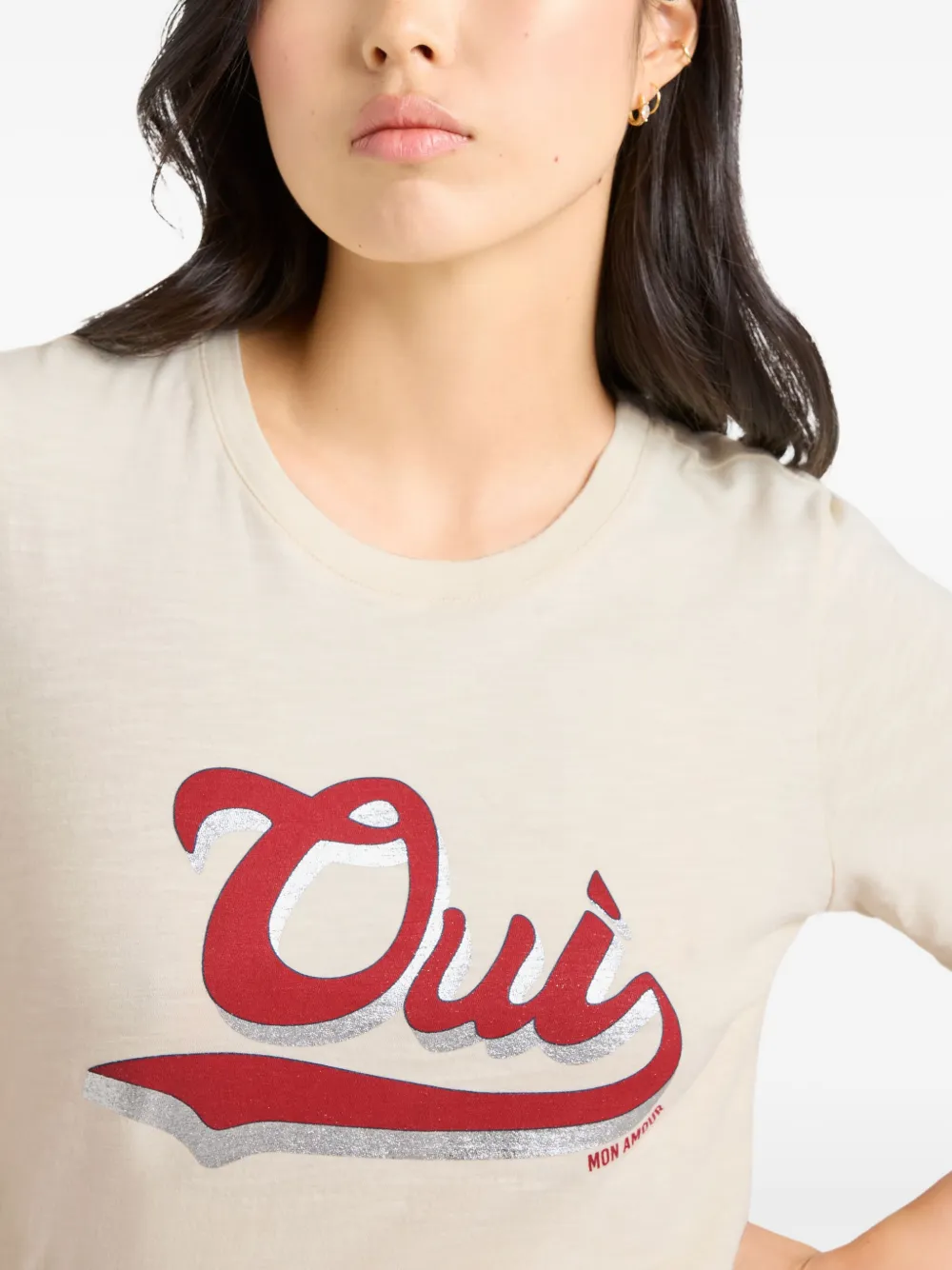 Cinq A Sept Oui Mon Amour gekrompen T-shirt Beige