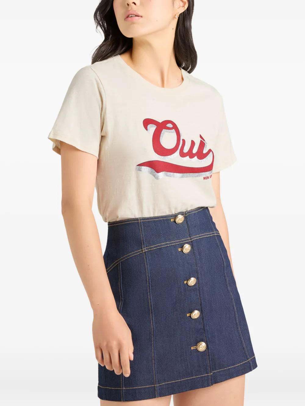 Cinq A Sept Oui Mon Amour gekrompen T-shirt Beige