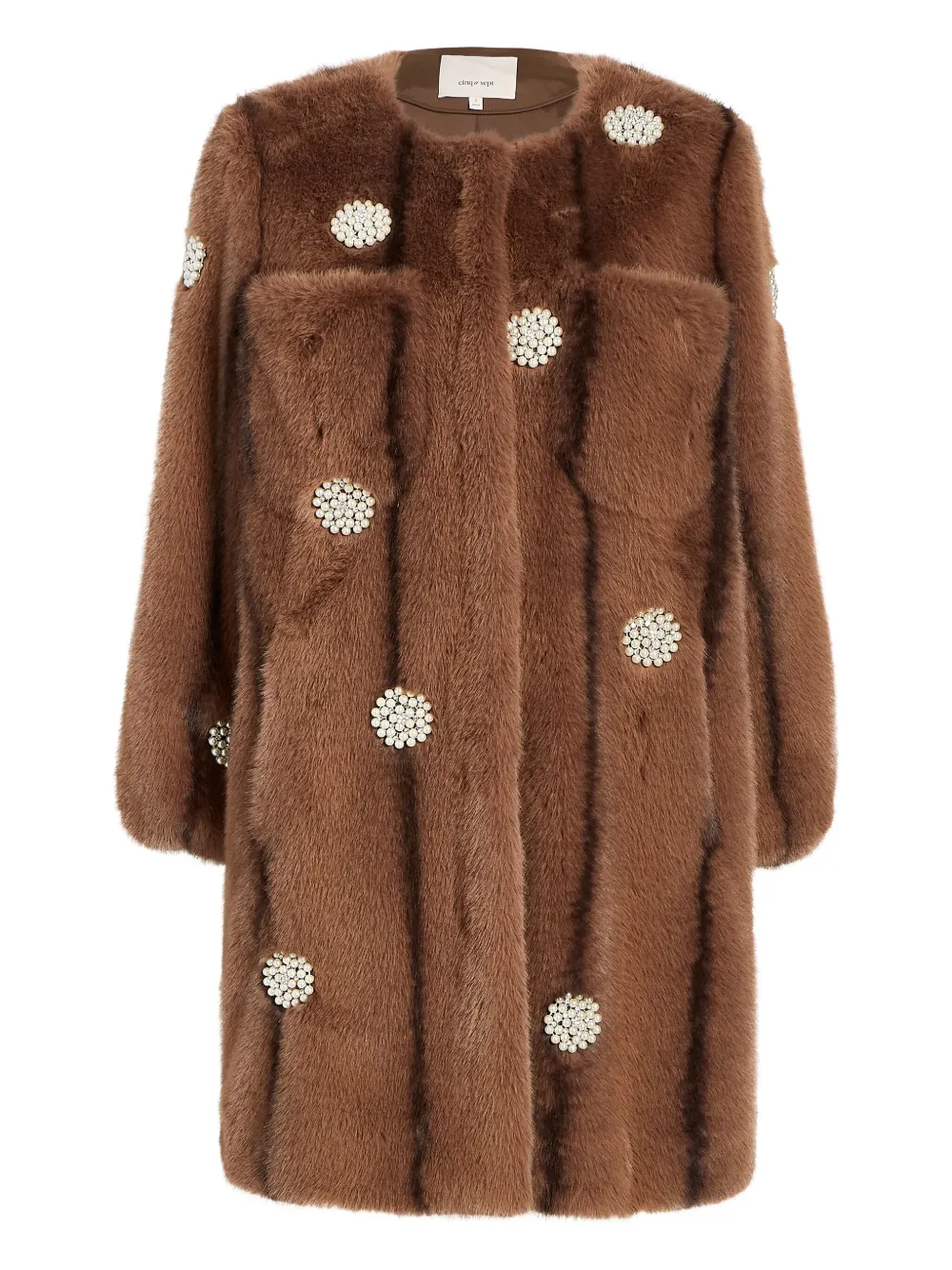 Cinq À Sept Pearl-embellished Faux-fur Coat In Brown