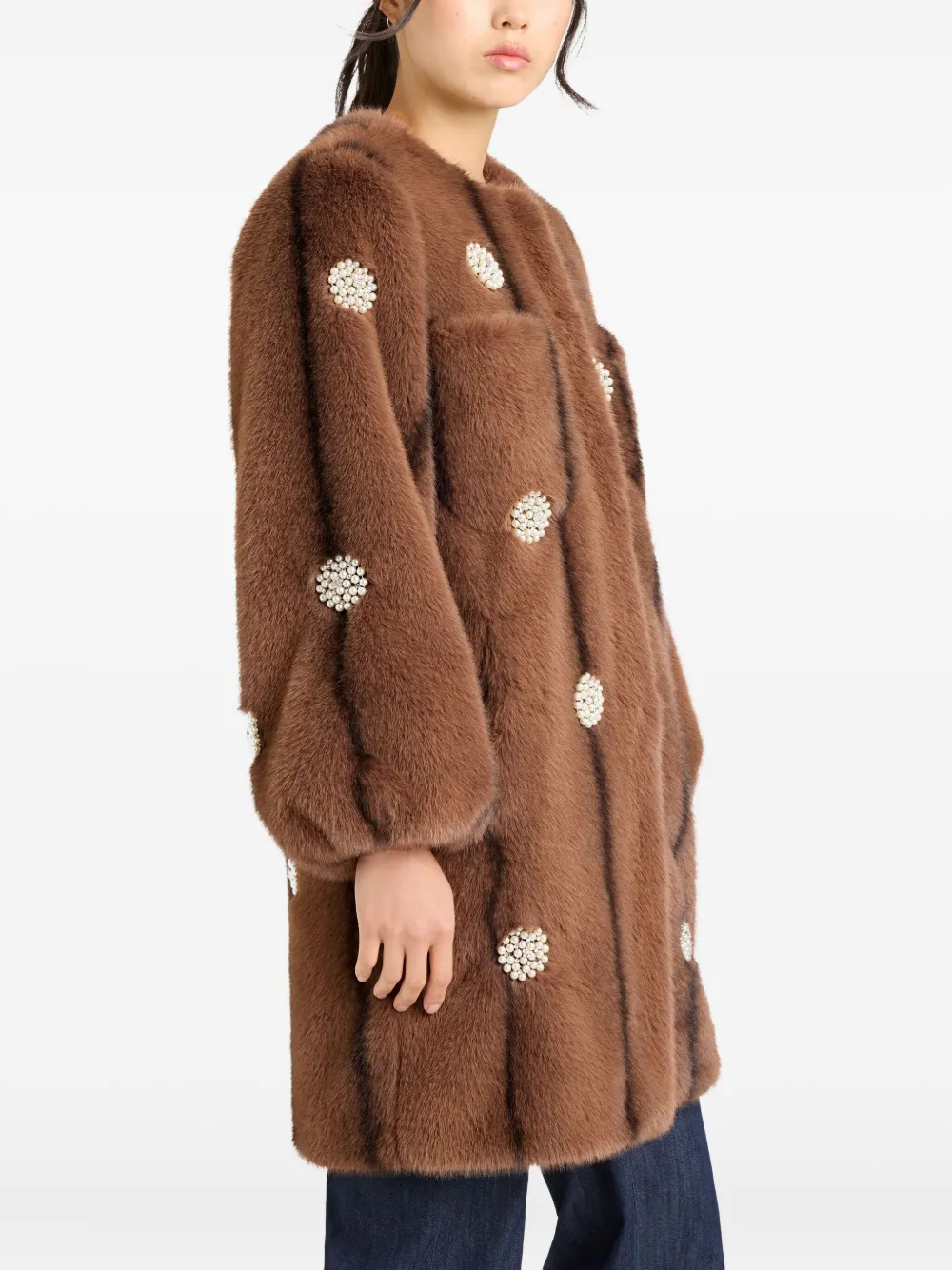 Cinq À Sept Pearl-embellished Faux-fur Coat In Brown