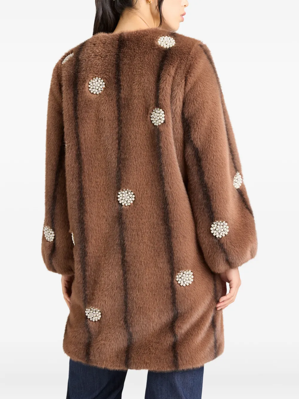 Cinq À Sept Pearl-embellished Faux-fur Coat In Brown