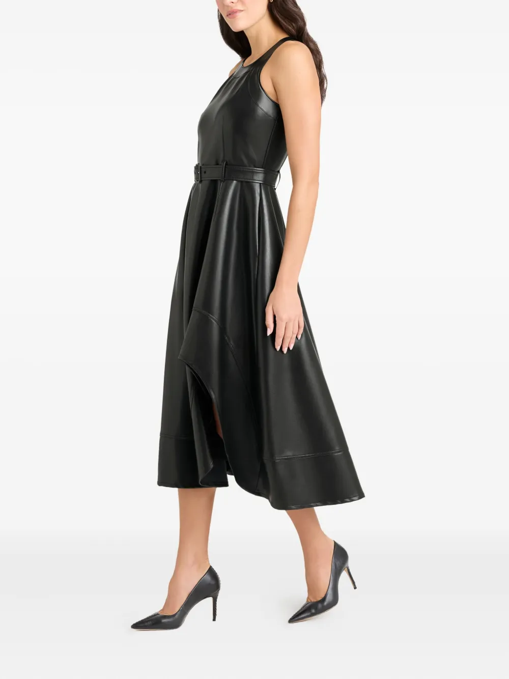 Cinq À Sept Vegan Leather Zelda Midi Dress In Black