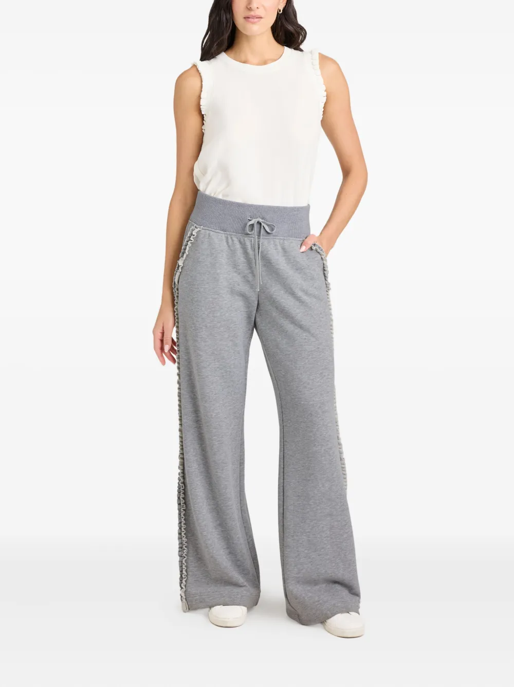 Cinq À Sept Maddie Ruffle Rhinestone Track Pants In Gray