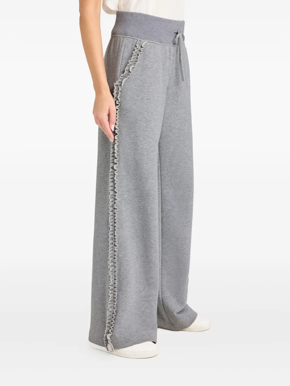 Cinq À Sept Maddie Ruffle Rhinestone Track Pants In Gray