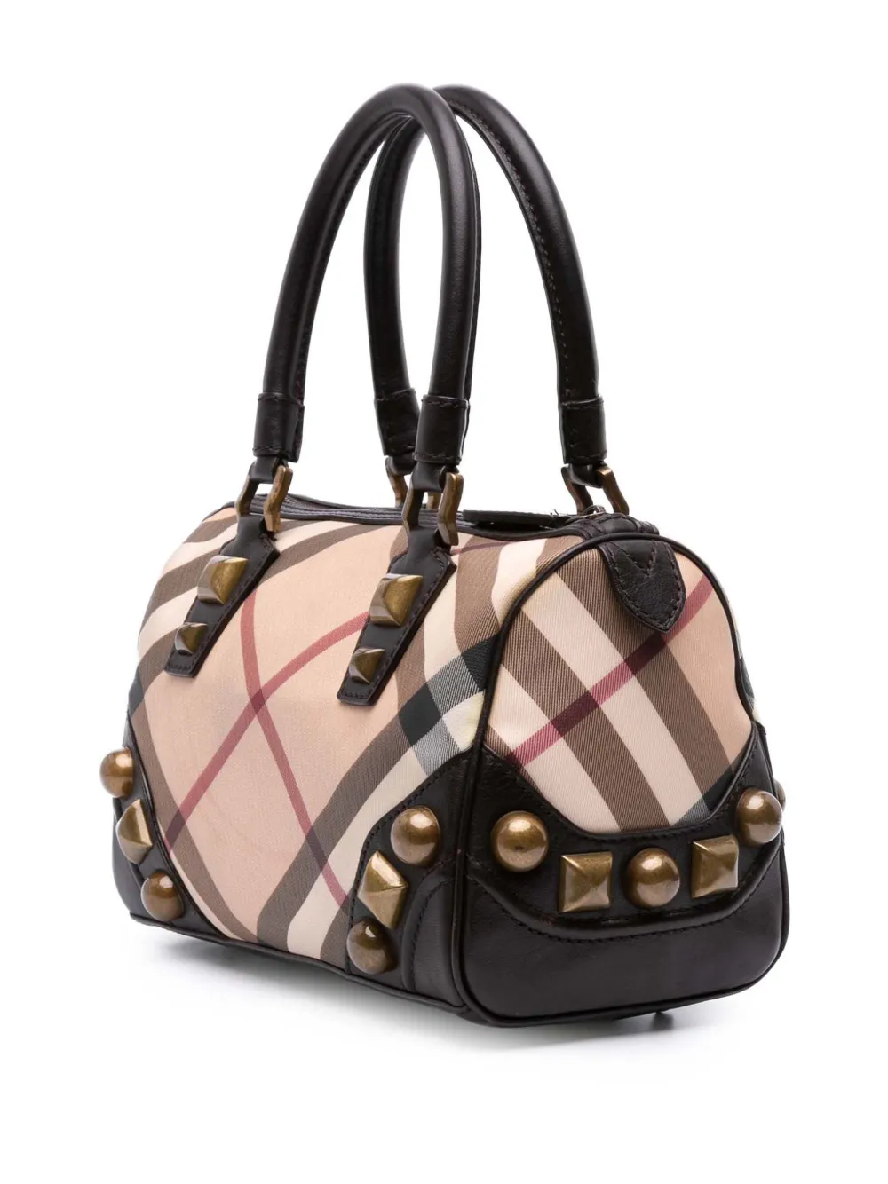 Pre-owned Burberry 2000-2017 Supernova Check Canvas Mega Stud Chester Boston Bag In Brown