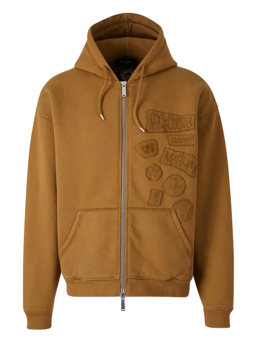 DSQUARED2 logo-patch zip-up hoodie | Brown | Image 1