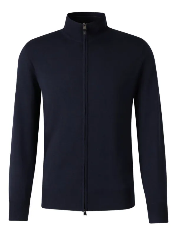Canali High-neck Zip-front Cardigan in Blue