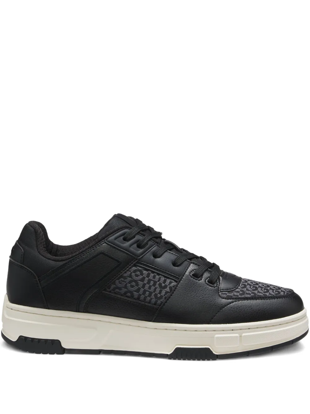 Hugo Boss Patterned Leather Sneakers In Black