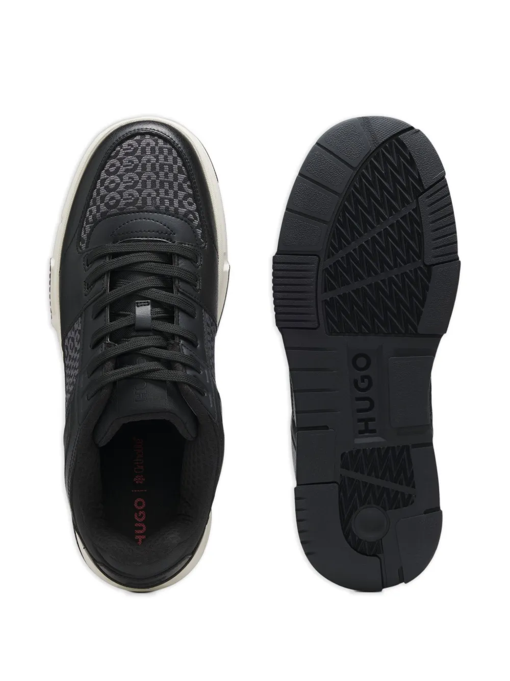 Hugo Boss Patterned Leather Sneakers In Black