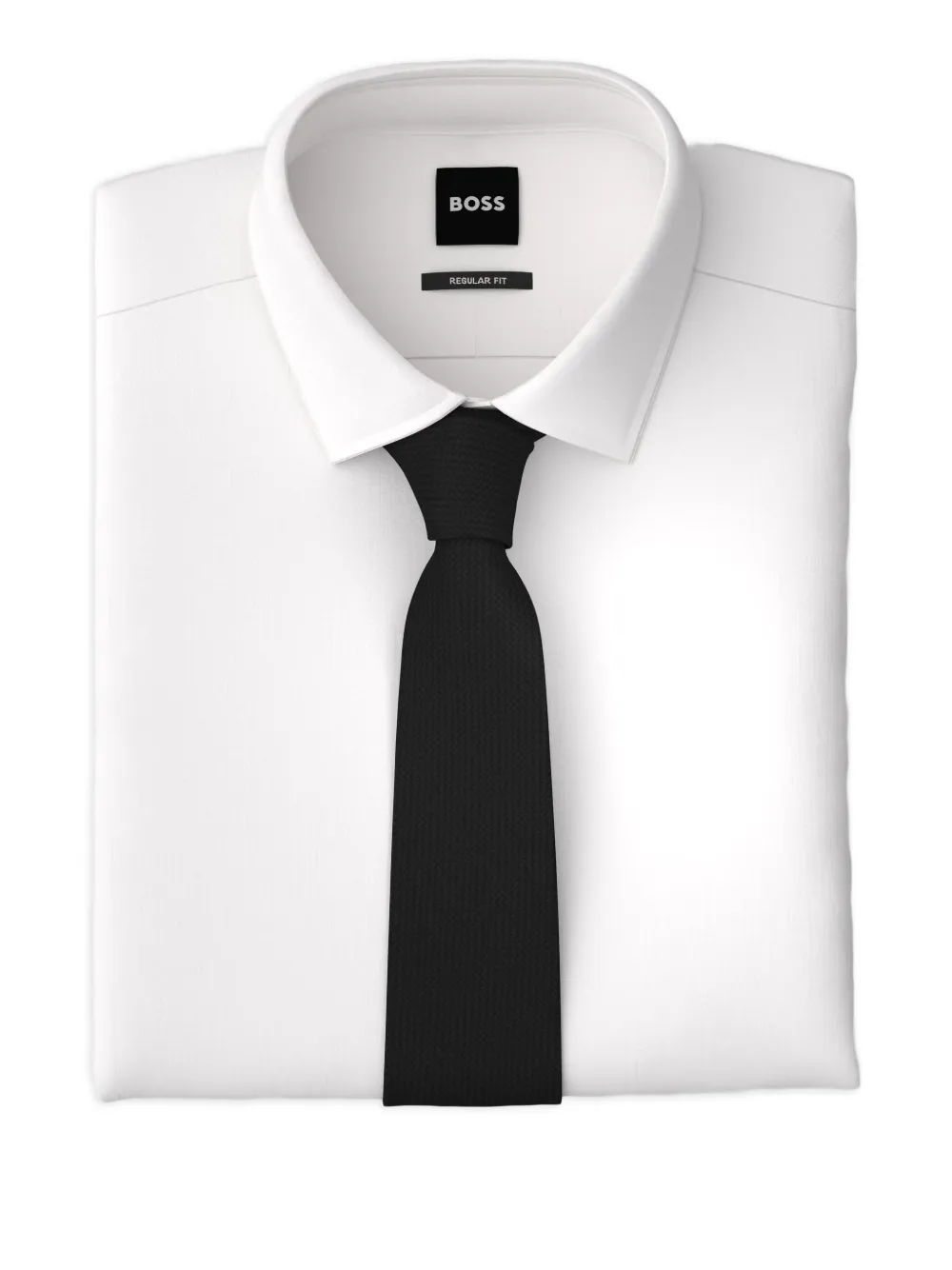 BOSS Stropdas van katoen-zijdeblend met textuur - Zwart