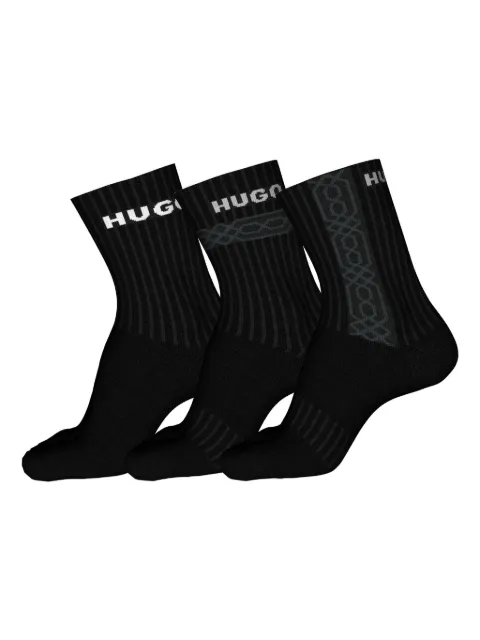 HUGO Kit 3 pares de meias caneladas com logo