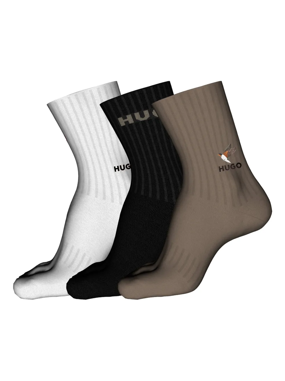 Hugo Boss Bird-embroidered Ribbed Socks (pack Of Three) In Gold