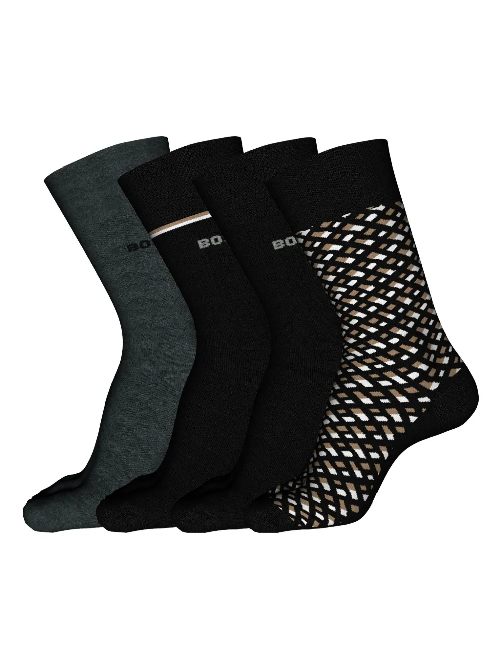 BOSS stripe-patterned cotton-blend socks (pack of four) | Black | Image 1