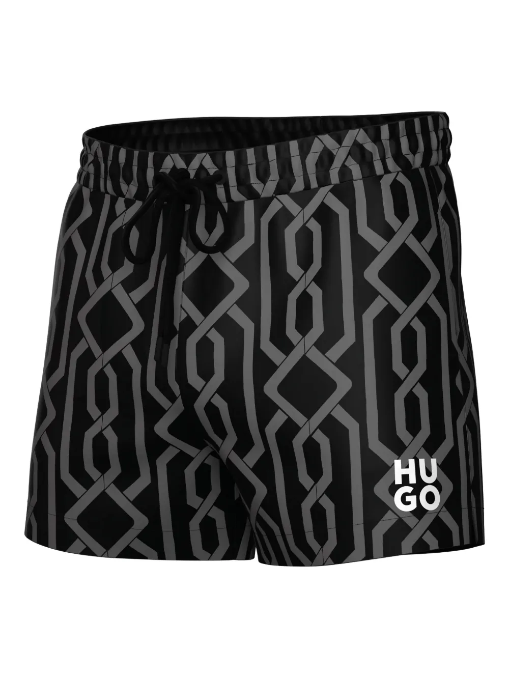Hugo Boss Geometric-pattern Swim Shorts In Black