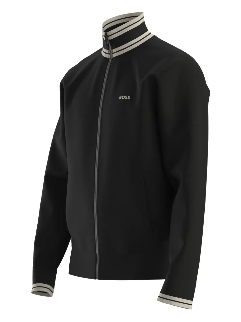 BOSS Trui met gestreepte kraag en rits - Zwart