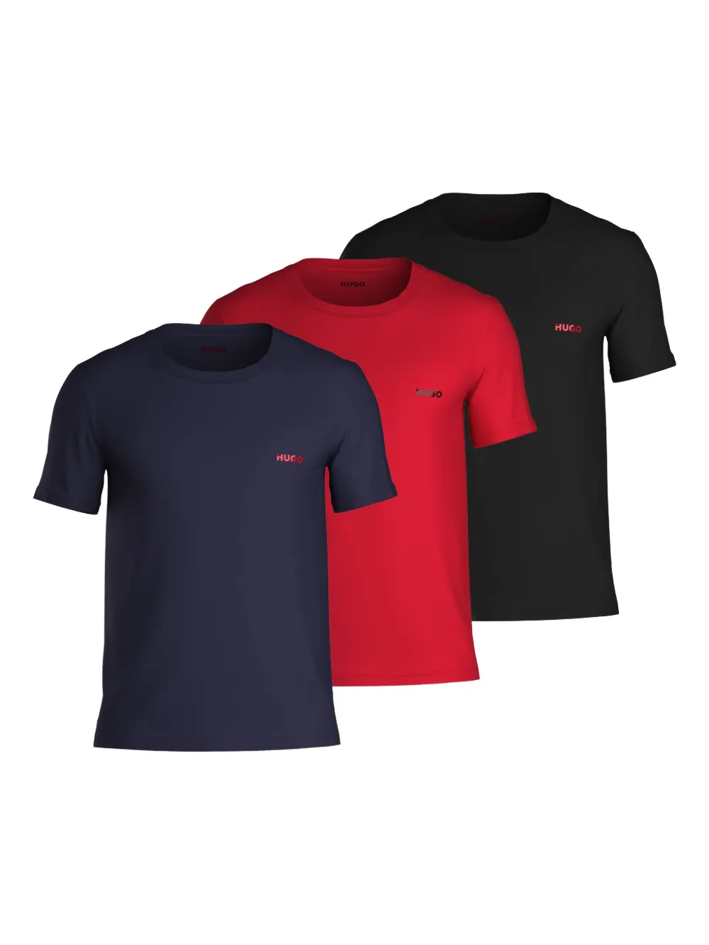HUGO Drie T-shirts met geborduurd logo en ronde hals - Blauw