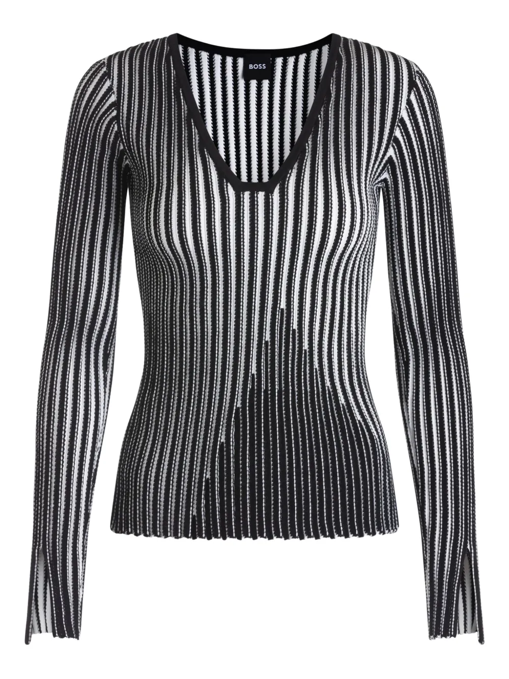 BOSS ribbed V-neck sweater | Black | Image 1