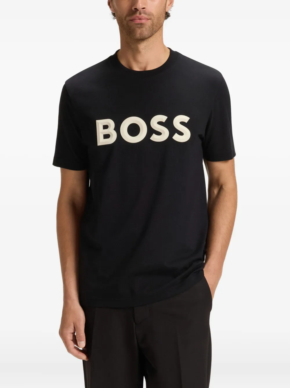 BOSS T-shirt met logoprint Zwart