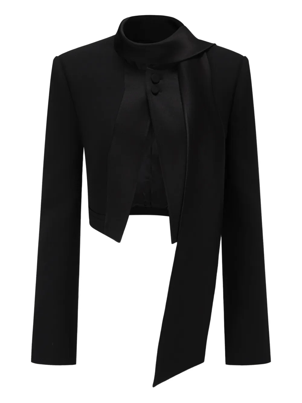 Oude Waag Asymmetric-tie Bolero Blazer In Black