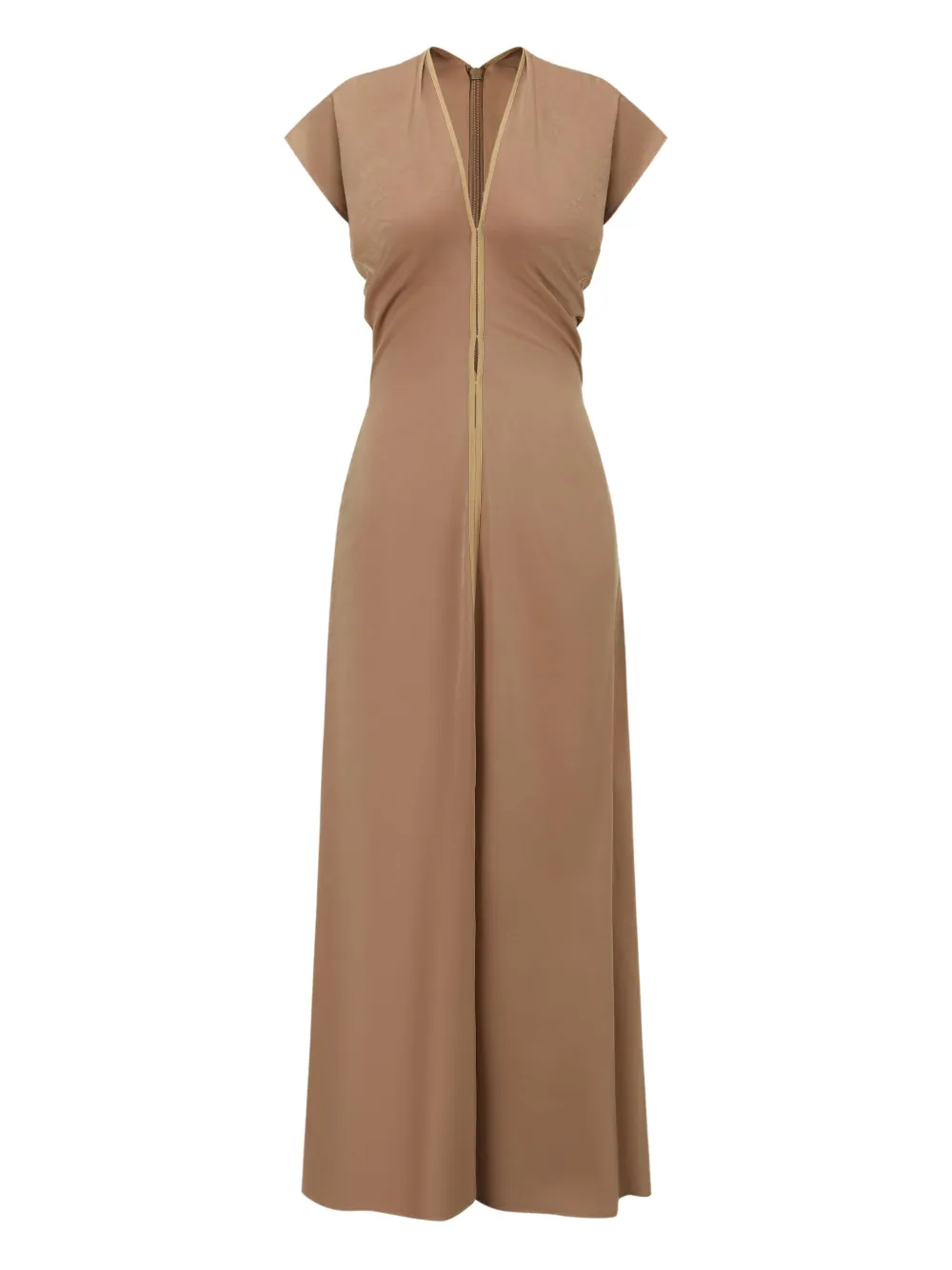 Oude Waag V-neck Short-sleeve Maxi Dress In Brown