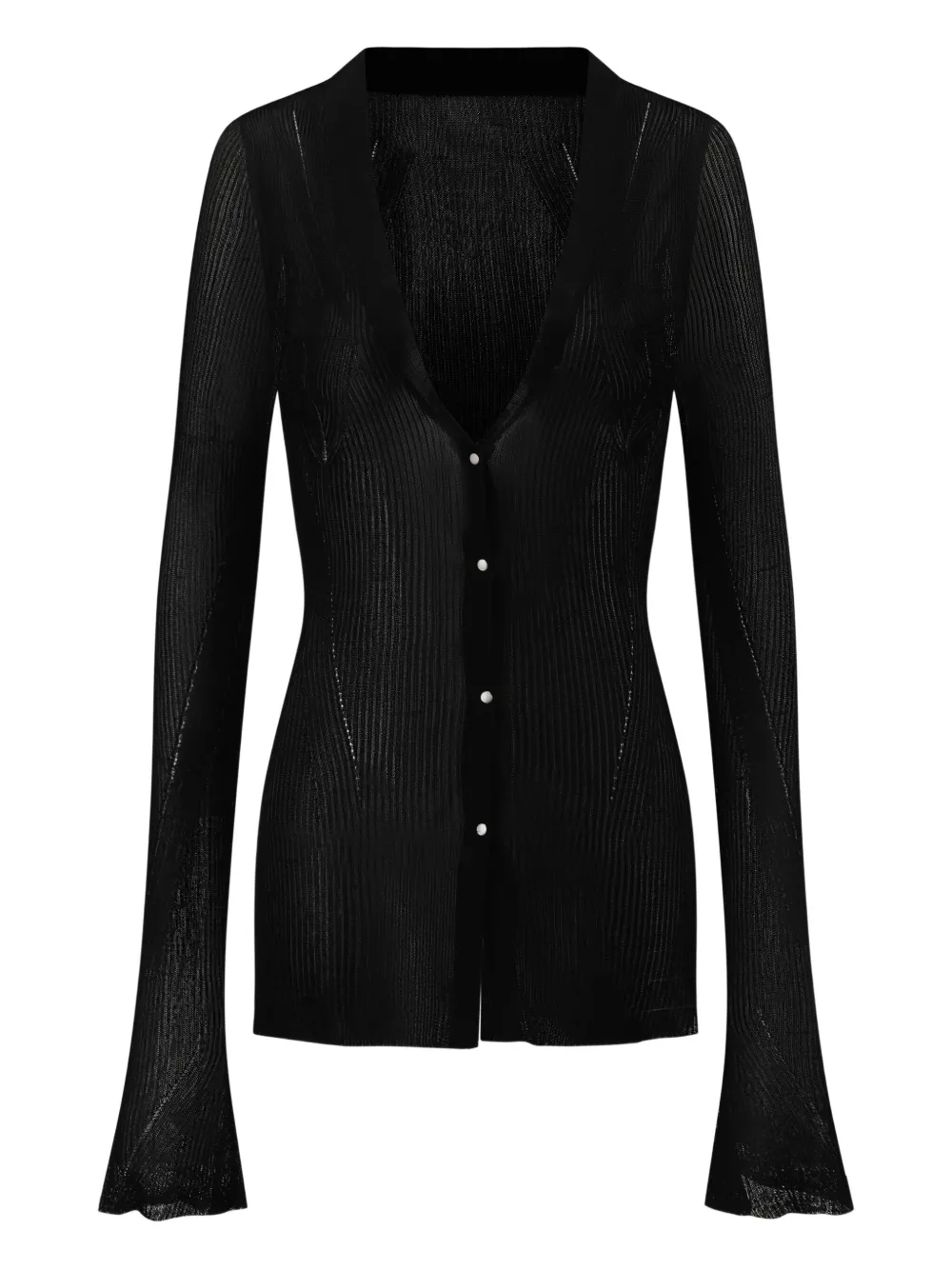 Oude Waag Ribbed Bell-sleeve Cardigan In Black