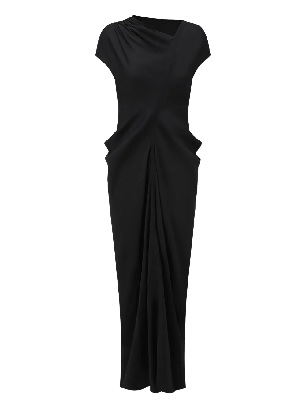 Oude Waag Asymmetrical Draped Midi Dress In Black