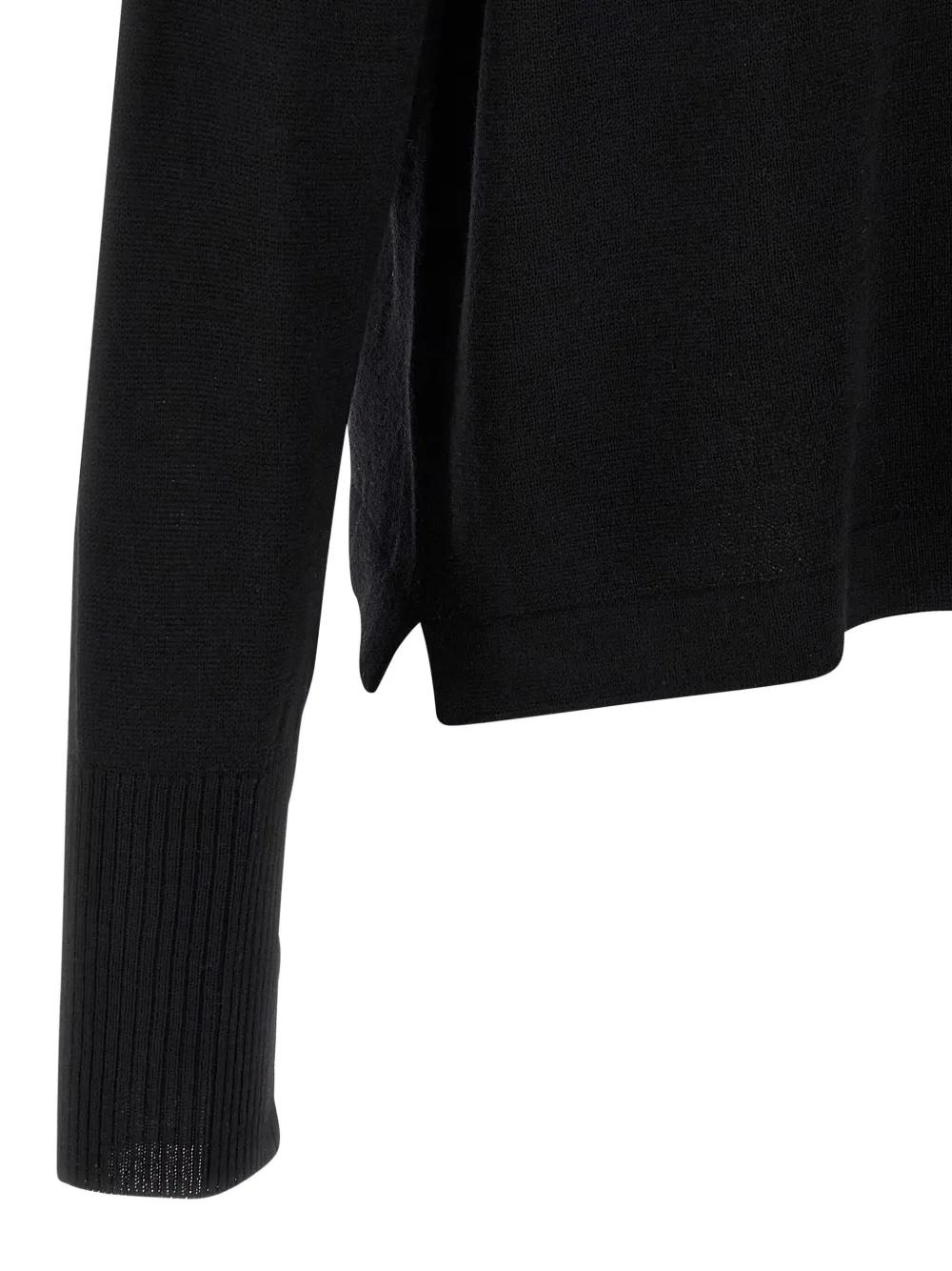 Ma'ry'ya Oversized Wool Sweater With Raw Cut Neckline And Front Pocket In Black