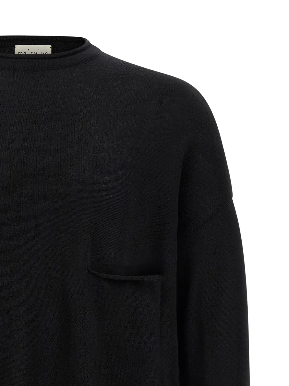 Ma'ry'ya Oversized Wool Sweater With Raw Cut Neckline And Front Pocket In Black