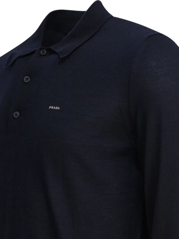 Prada long-sleeve Button Polo Shirt | Blue | FARFETCH