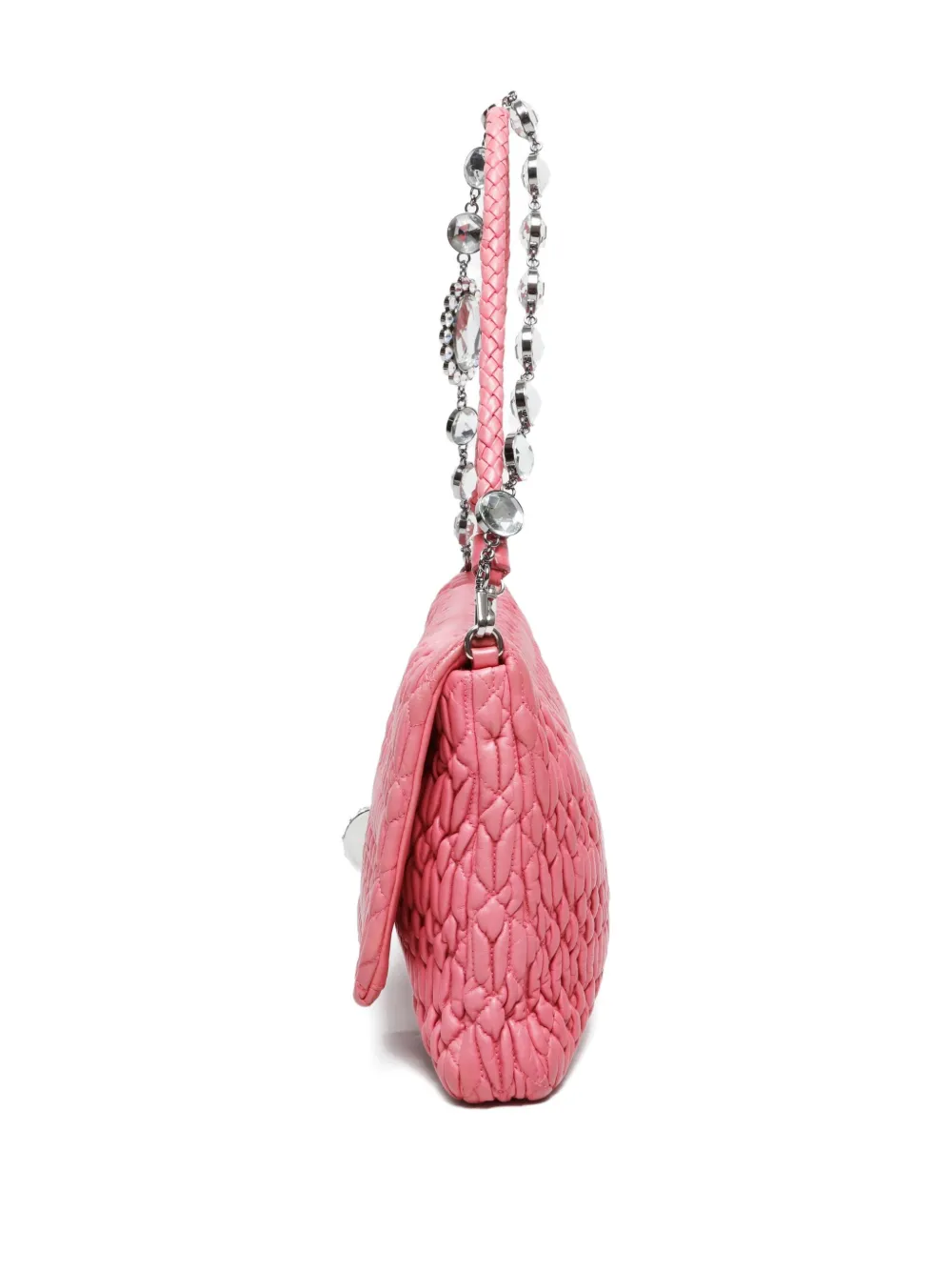 Pre-owned Miu Miu 2010s Matelassé Crystal-embellished Shoulder Bag In Pink